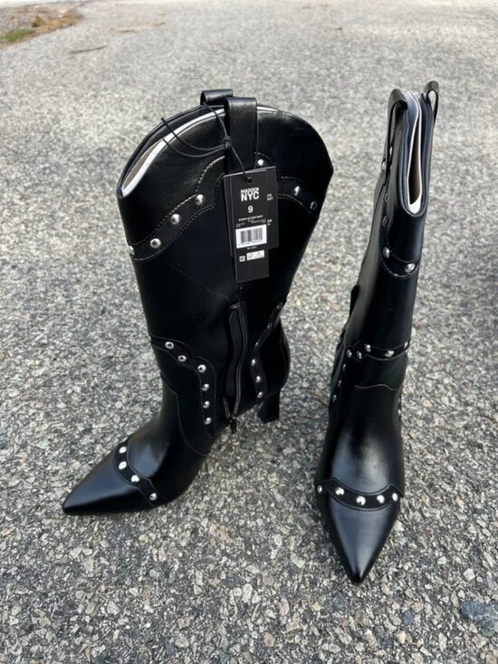 madden nyc Shoes - Black Leather High Heel Boots